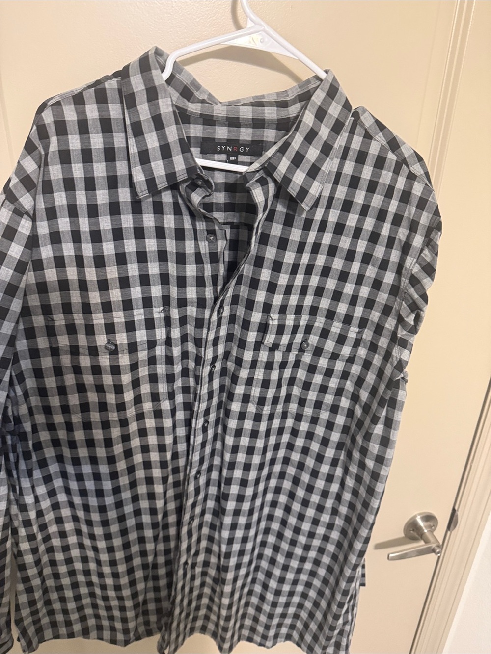 Synergy Men’s Black & White Gingham Button-Down Shirt